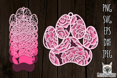 3D paw print layered papercut SVG, flower layered cut file. Product Image 1