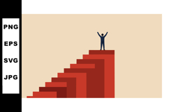 Person Celebrating Success on Top of Red Staircase Minimalis Product Image 1