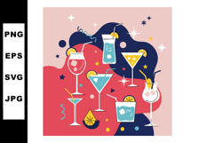 Colorful cocktail drinks with lemon slices and ice cubes in Product Image 1
