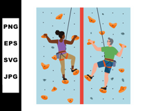 Indoor rock climbing wall with two diverse climbers using ha Product Image 1
