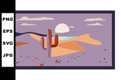 Cactus in Desert Landscape with Sand Dunes and Setting Sun V Product Image 1