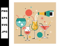 Colorful cocktail drinks with pouring champagne vector illus Product Image 1