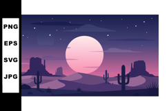 Desert landscape with large moon and cacti under starry nigh Product Image 1