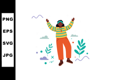 Happy person dancing with raised hands in colorful clothes v Product Image 1