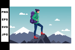 Hiker with backpack climbing mountain peak outdoor adventure Product Image 1