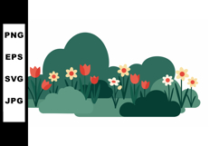 Colorful spring flowers and green bushes garden vector illus Product Image 1