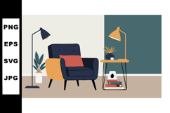 Modern living room interior with armchair floor lamp and sid Product Image 1
