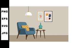 Comfortable blue armchair with yellow pillow in cozy living Product Image 1