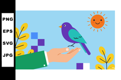 Hand Holding Purple and Blue Bird with Smiling Sun and Yello Product Image 1