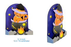 Halloween Kitty in Cauldron Box Card Template | 3D Papercut Product Image 3