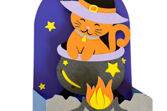 Halloween Kitty in Cauldron Box Card Template | 3D Papercut Product Image 2
