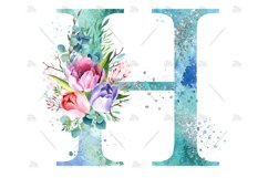 Spring Watercolor Letter. Monogram H. Sublimation Design. Product Image 2