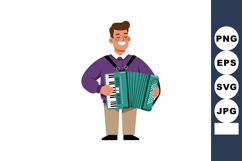 Man playing accordion in purple sweater enjoying music enter Product Image 1