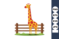 Giraffe with long neck and red spots standing near wooden fe Product Image 1