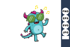 Blue cartoon monster dancing with green sunglasses and pink Product Image 1