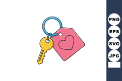 Key with pink heart tag attached to blue ring icon symbolizi Product Image 1