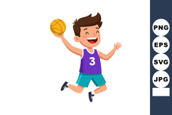 Boy playing basketball jumping with ball in purple jersey an Product Image 1