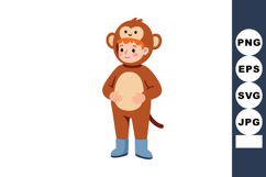 Child wearing monkey costume with blue boots standing smilin Product Image 1