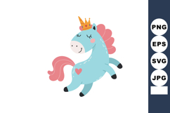 Cute blue cartoon horse with pink mane and tail wearing gold Product Image 1