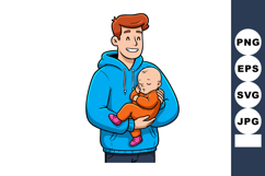 Father holding baby in blue hoodie with orange clothes smili Product Image 1