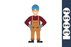 Construction worker wearing blue helmet and brown overalls s Product Image 1