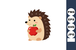 Cute hedgehog holding red apple vector illustration with sim Product Image 1