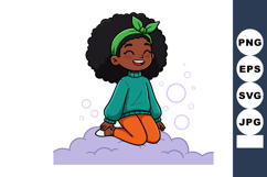 Happy girl with afro hairstyle wearing green sweater and hea Product Image 1