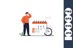 Man standing confused near calendar with question marks and Product Image 1