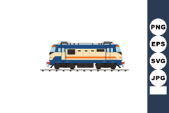 Blue and beige electric locomotive train on railway track ve Product Image 1