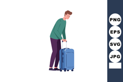 Man with blue suitcase travel luggage standing casual clothi Product Image 1