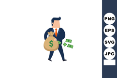 Businessman carrying large money bag with flying dollar bill Product Image 1