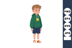 Boy in green hoodie and orange sneakers standing casually wi Product Image 1