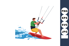 Kite surfer riding waves on red board with green shirt and y Product Image 1