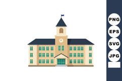 School building with clock tower and blue roof vector illust Product Image 1
