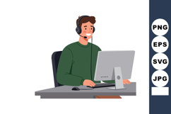 Male customer support representative working at computer wit Product Image 1