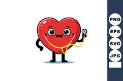 Happy heart character holding stethoscope medical health car Product Image 1