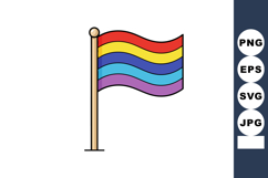 Rainbow Pride Flag Waving on Pole Vector Illustration with R Product Image 1