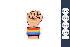 Raised fist with rainbow wristband symbolizing pride and emp Product Image 1