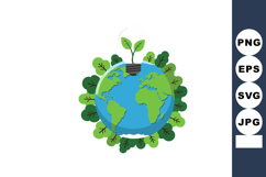 Earth globe with green leaves and sprout symbolizing environ Product Image 1