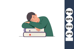 Young man sleeping on stacked books tired from studying vect Product Image 1