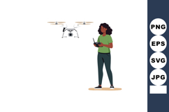 Woman operating white quadcopter drone with remote control i Product Image 1