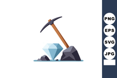 Diamond gem mining pickaxe tool with rocks vector illustrati Product Image 1