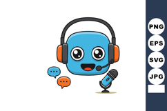 Blue chatbot with headset and microphone speaking through or Product Image 1