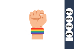 Raised fist with rainbow wristband symbolizing pride and sol Product Image 1