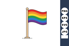 Rainbow flag on wooden pole waving vector illustration with Product Image 1