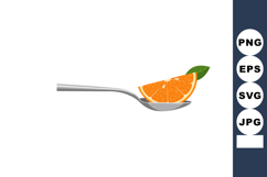 Orange slice with green leaf on silver spoon vector illustra Product Image 1