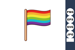 Rainbow Pride Flag with Wooden Pole Vector Illustration in B Product Image 1