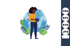 Woman holding light bulb with plant growing environmental su Product Image 1