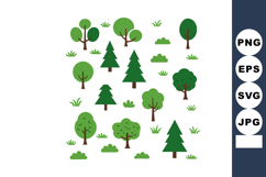 Various green tree and shrub vector illustration with grass Product Image 1