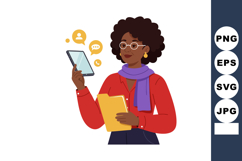 African American woman holding tablet with social media icon Product Image 1
